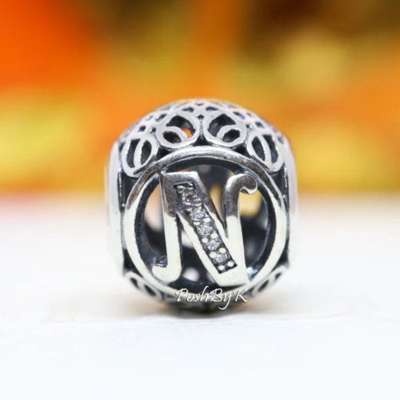 PANDORA Vintage Initial Letter N Charm 791858CZ - Picture 1 of 3